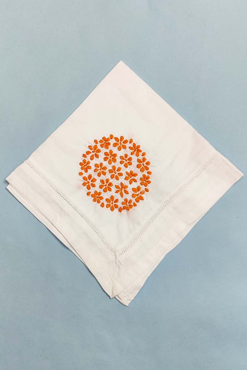 Hand Embroidered White Cotton Lucknowi Chikan Tea Napkin (set Of 5pcs)